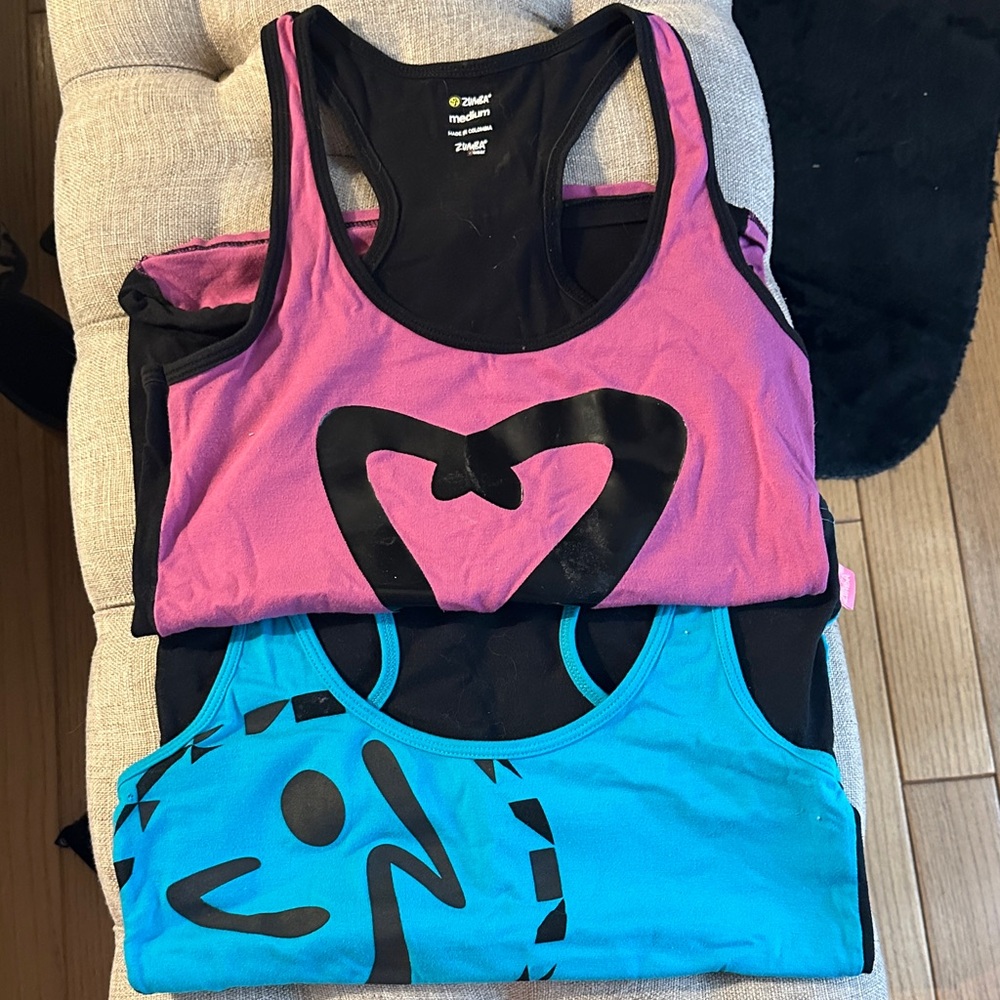 Zumba Fitness Pink & Blue Muscle Tank Tops - Set of 2